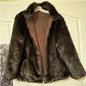 Giorgio Morandi Black Faux Mink Reversible Princess Seam Zip Front Jacket Size M